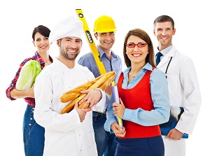 group of people in uniforms of different industries